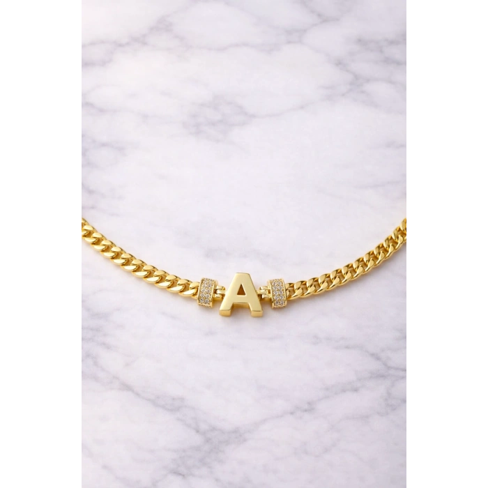 A Harfli Zincir Bileklik 14K Altın Kaplama
