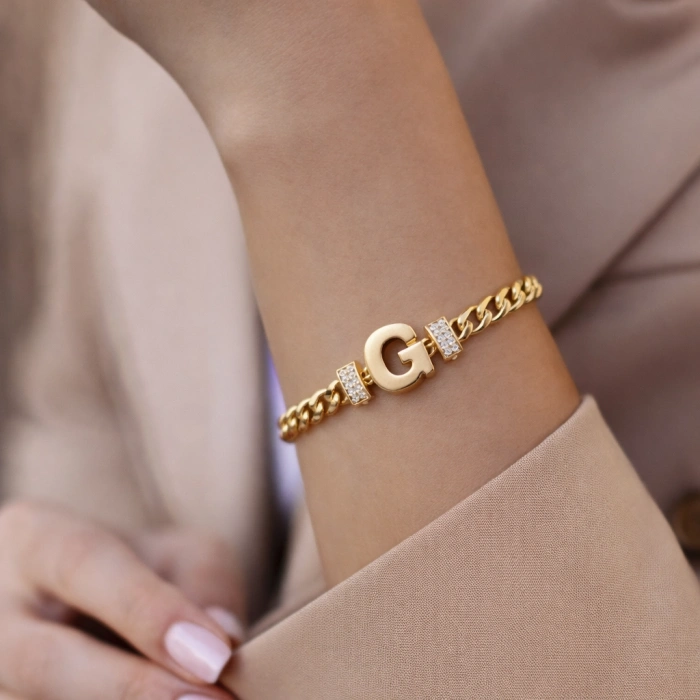 G Harfli Zincir Bileklik 14K Altın Kaplama