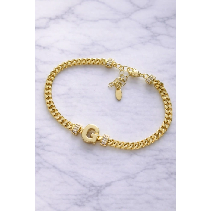 G Harfli Zincir Bileklik 14K Altın Kaplama