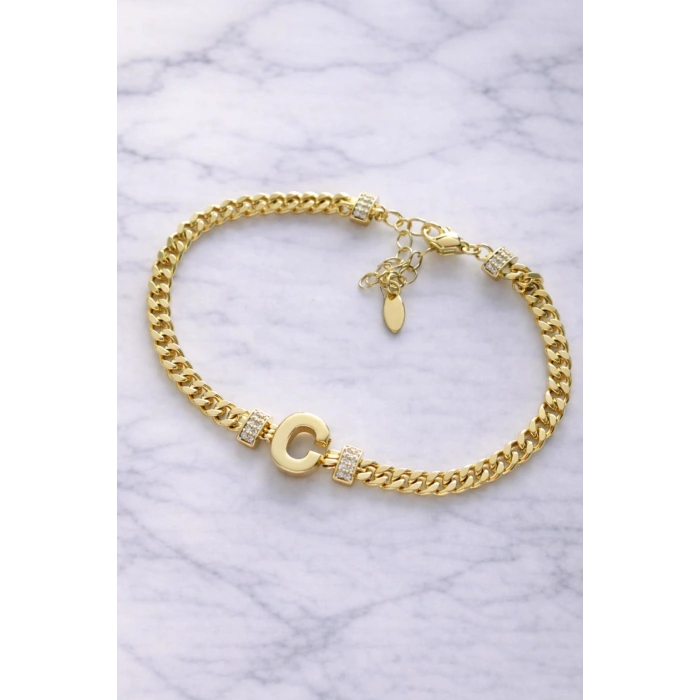 C Harfli Zincir Bileklik 14K Altın Kaplama