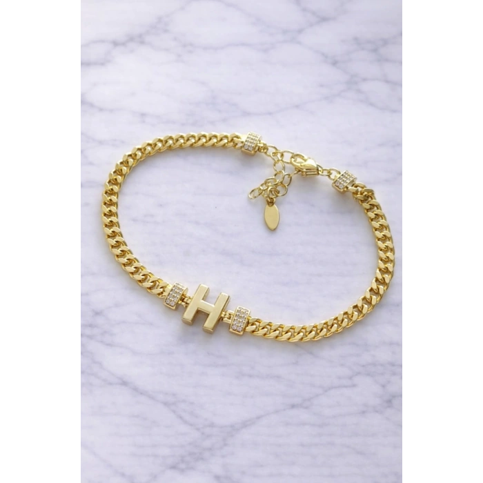 H Harfli Zincir Bileklik 14K Altın Kaplama