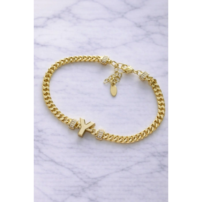 Y Harfli Zincir Bileklik 14K Altın Kaplama