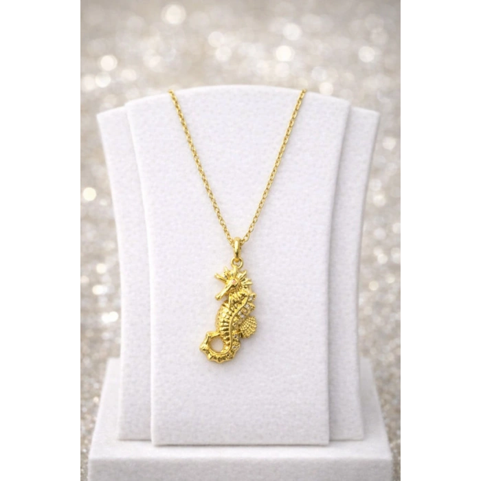 Denizatı Figürlü Kolye Gold Renkli Çelik