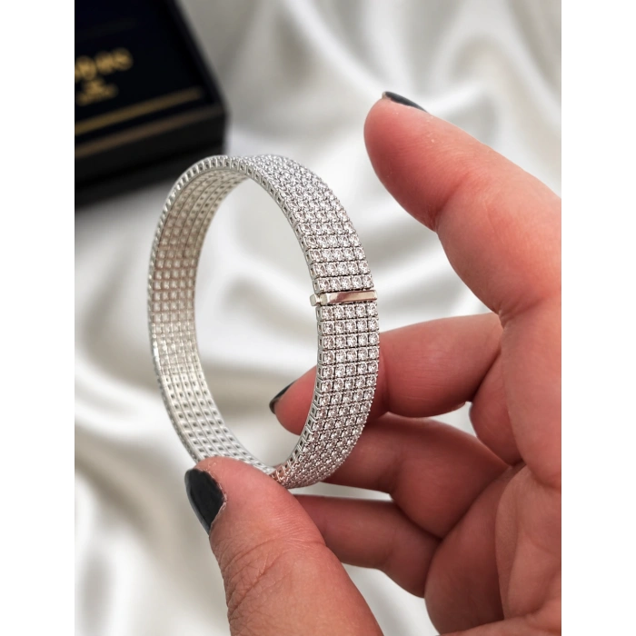 Zirkon Taşlı 5 Sıra Silver Renk Çelik Bileklik