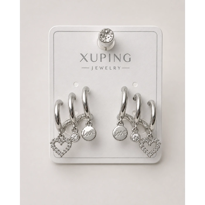 Xuping Love & Kalp Detaylı Halka Küpe Gümüş Renkli