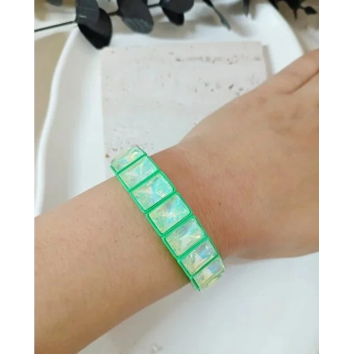 Mint Yeşili İrisli Taşlı Lastikli Esnek Bileklik