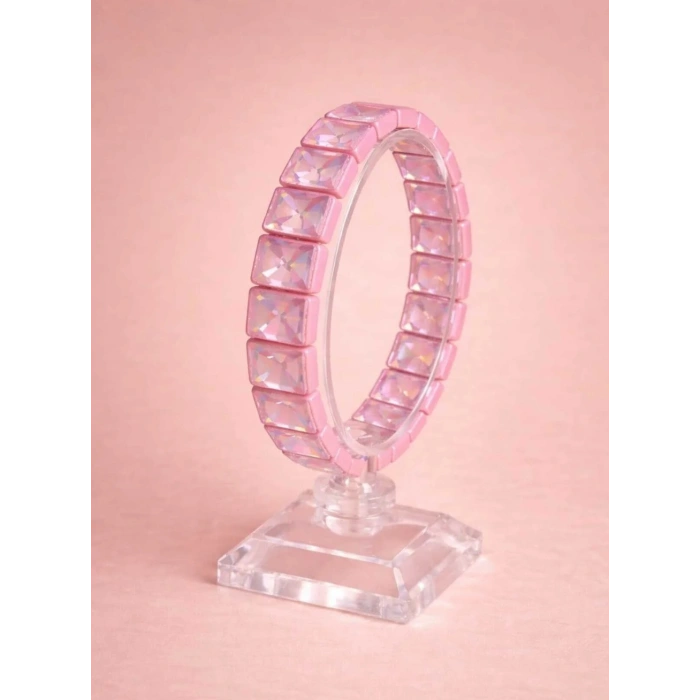 Pudra Pembe İrisli Taşlı Lastikli Esnek Bileklik