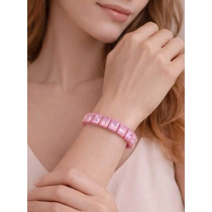 Pudra Pembe İrisli Taşlı Lastikli Esnek Bileklik