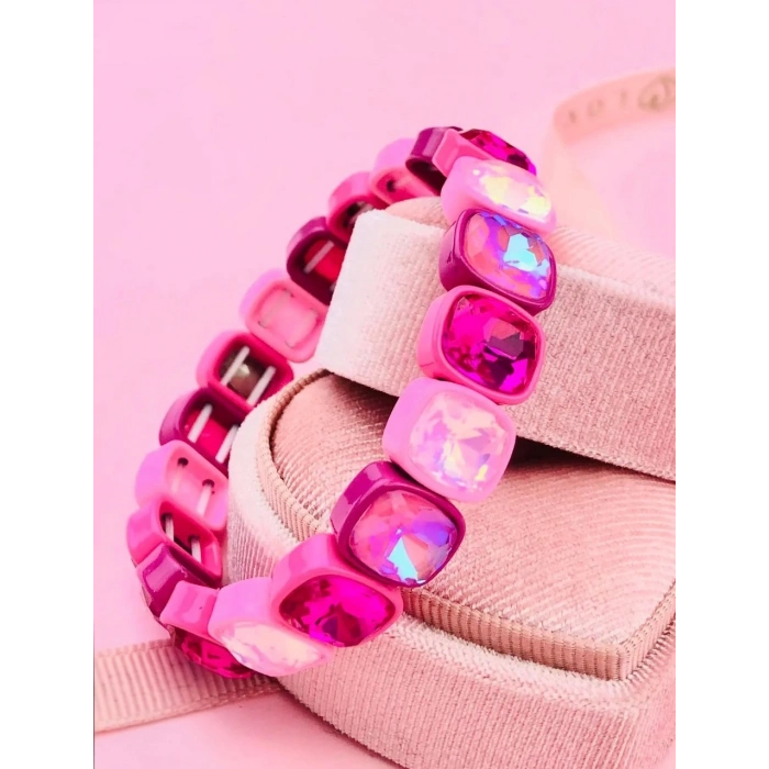 Pembe Işıltılı Taşlı Lastikli Bileklik Esnek