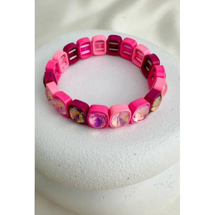 Pembe Işıltılı Taşlı Lastikli Bileklik Esnek
