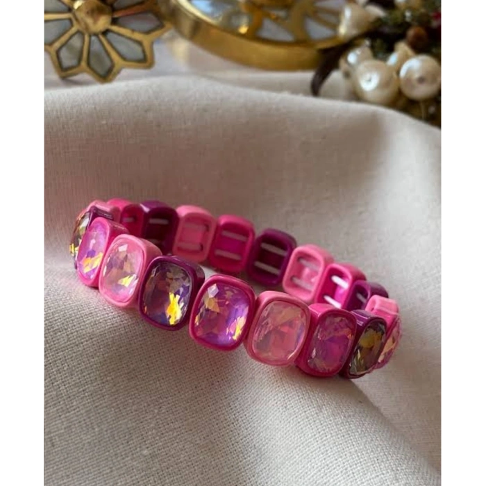 Pembe Işıltılı Taşlı Lastikli Bileklik Esnek