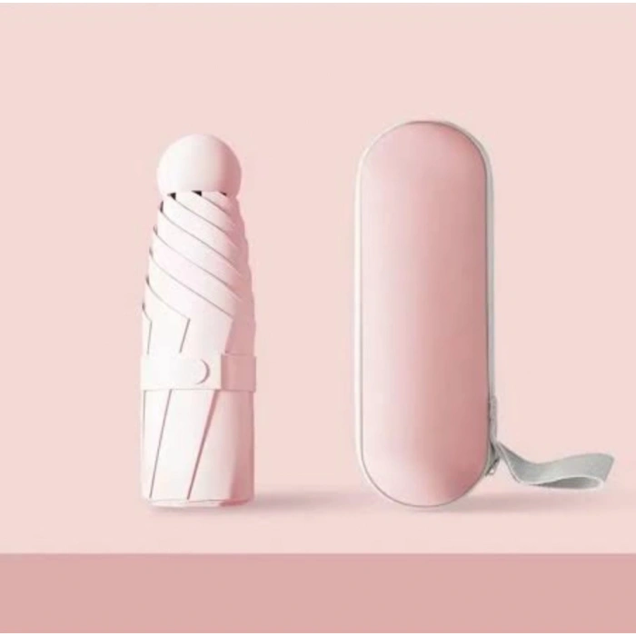 Pembe Renk Özel Kılıflı Kapsül Şemsiye Mini Boy UPF50+