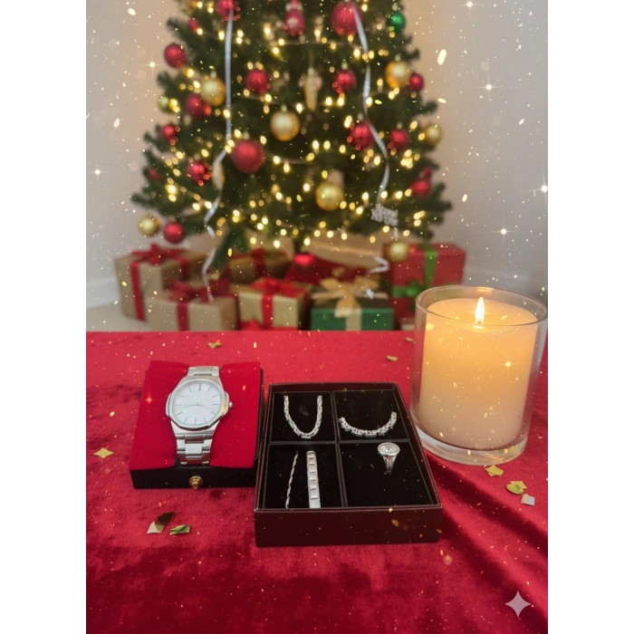 Advent Calendar Erkek Takı 6lı Gümüş Renkli Set Sürpriz Paket