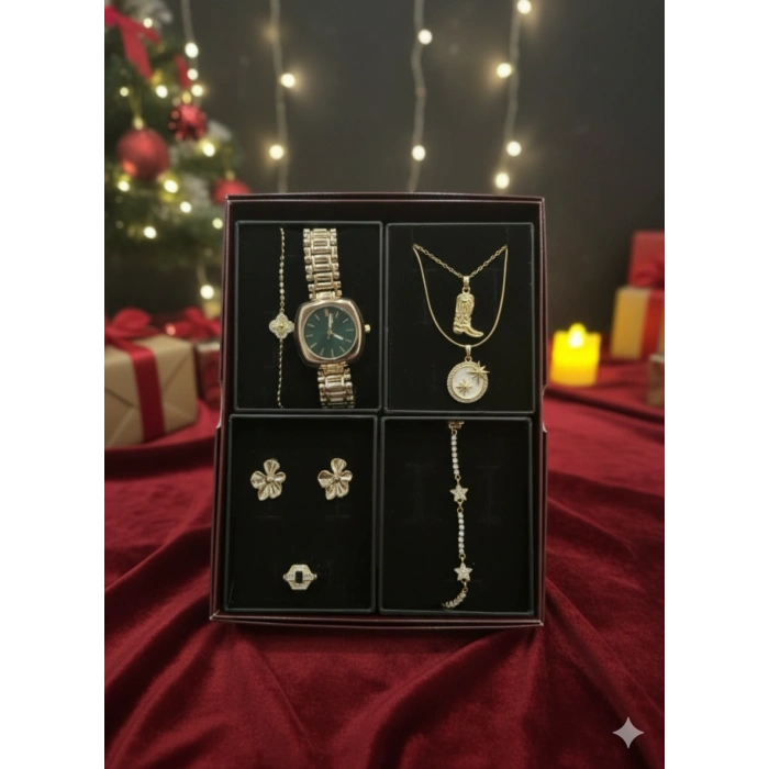 Advent Calendar Takı Seti Gold Renkli 7li Sürpriz Lüks Paket