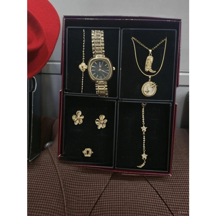 Advent Calendar Takı Seti Gold Renkli 7li Sürpriz Lüks Paket