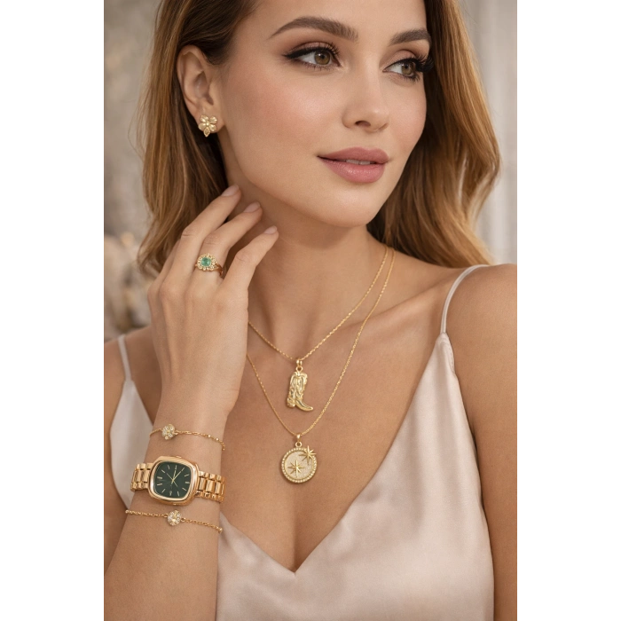 Takı Seti Gold Renkli 7li Sürpriz Lüks Paket