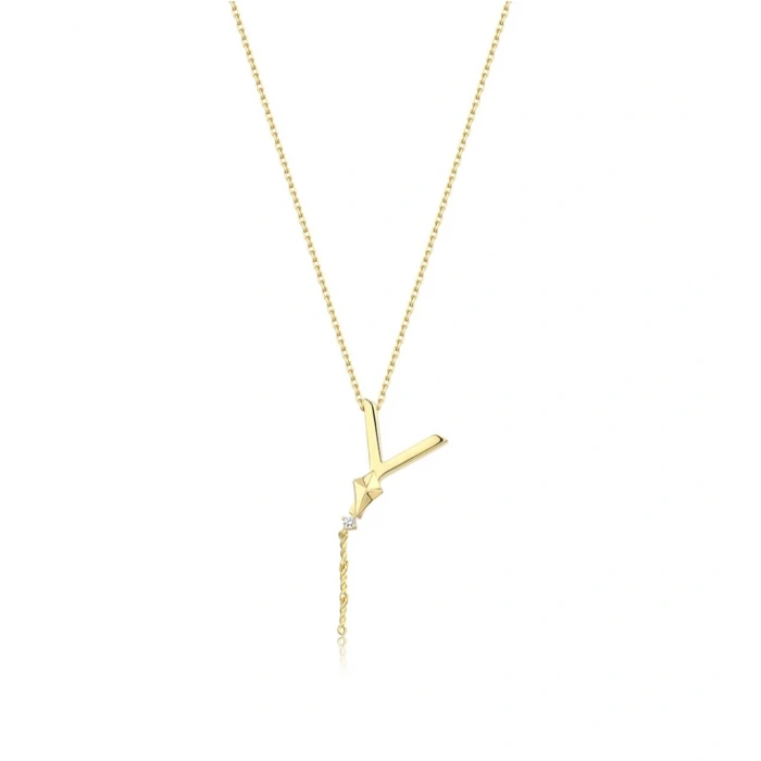 Alya Harf Kolye Gold Renkli Çelik Y Uçurtma Detaylı Kolye