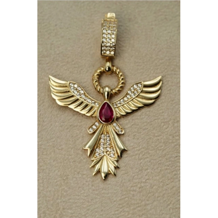 Çağla Kolyesi Vip Seri Anka Kuşu Kırmızı Taşlı Kolye