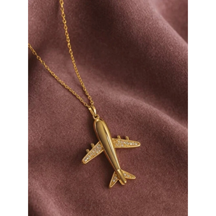 Çelik Gold Renk Uçak Kolye