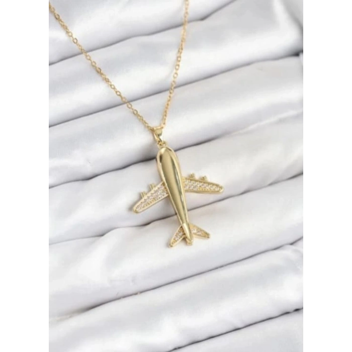 Çelik Gold Renk Uçak Kolye