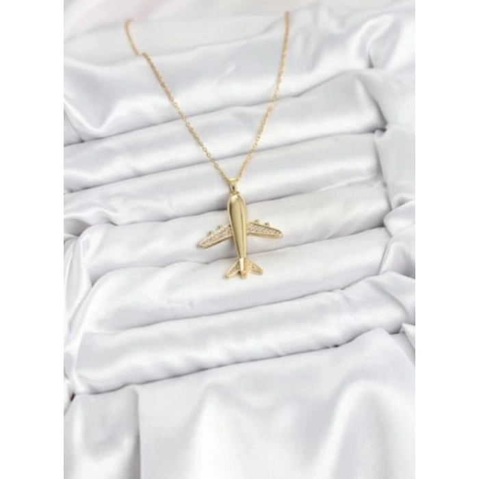 Çelik Gold Renk Uçak Kolye