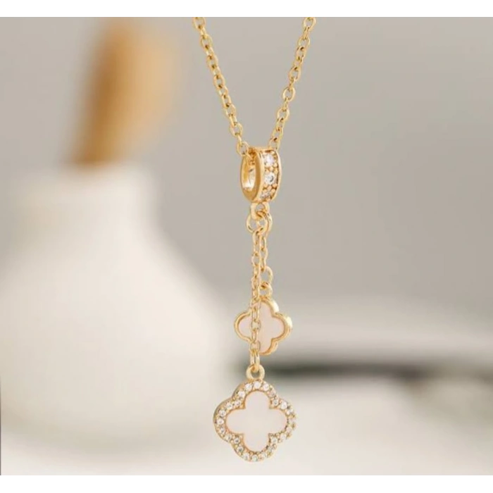 Çelik Gold Renkli Charmlı Yonca Kolye