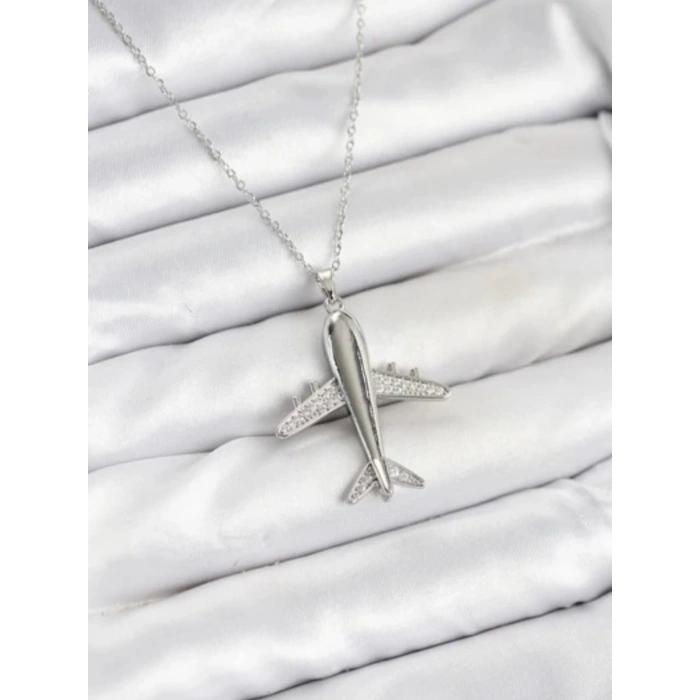 Çelik Gümüş Renk Uçak Kolye