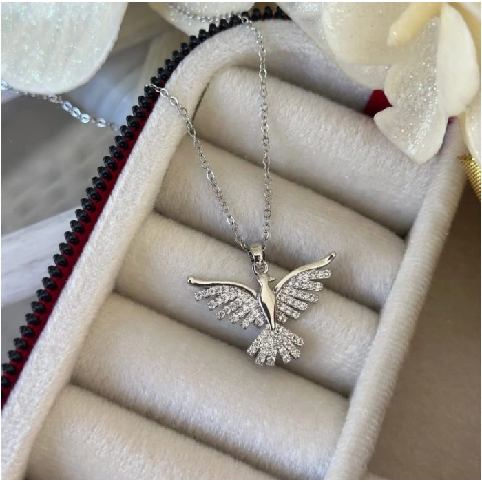 Çelik Gümüş Renkli Anka Kuşu Kolye