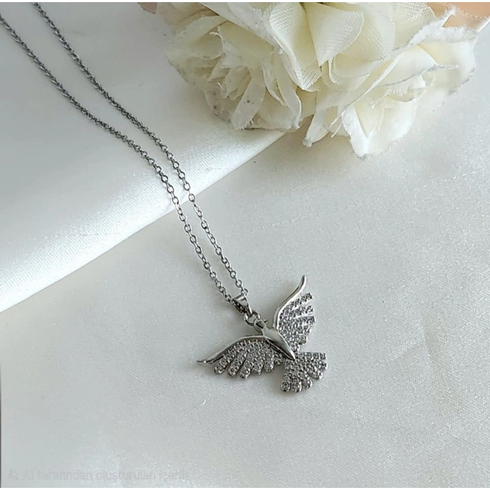 Çelik Gümüş Renkli Anka Kuşu Kolye