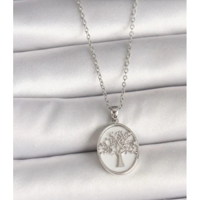 Çelik Gümüş Renkli Hayat Ağacı Kolye