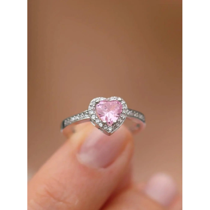 Çelik Gümüş Renkli Kalp Detaylı Taşlı Yüzük