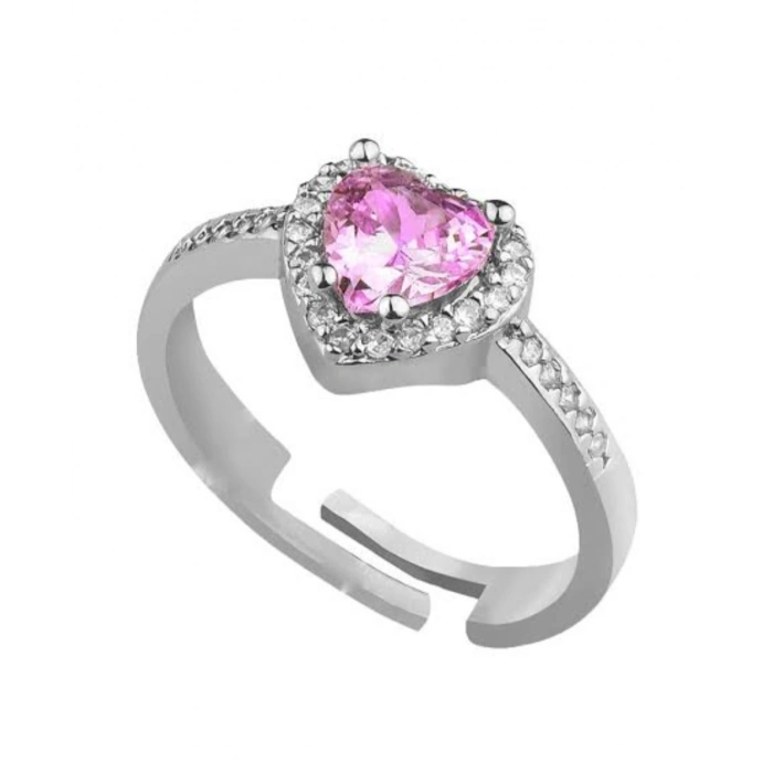 Çelik Gümüş Renkli Kalp Detaylı Taşlı Yüzük