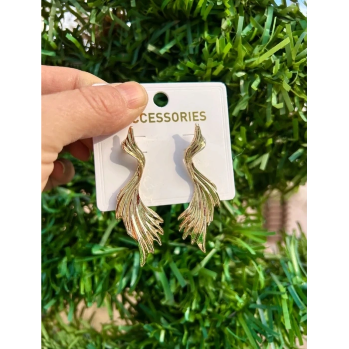 Dalga Detaylı Gold Vip Kaplama Küpe