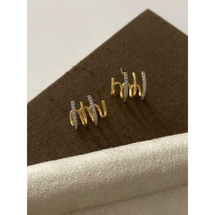 Gold Renk Çoklu Taşlı Küpe