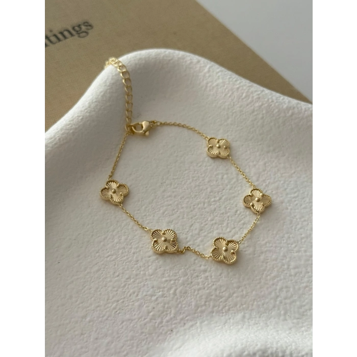 Gold Renkli 14K Kaplama Yonca Model VNCLF Bileklik