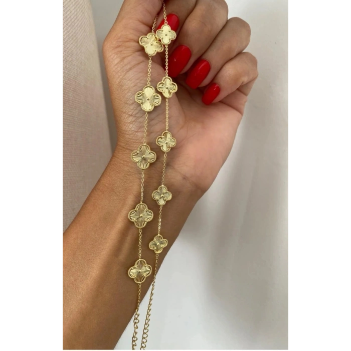 Gold Renkli 14K Kaplama Yonca Model VNCLF Bileklik