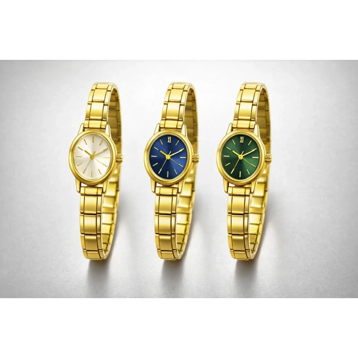 Gold Renkli Çelik Esnek Kadın Saat ( İçi Lacivert)