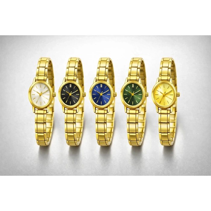 Gold Renkli Çelik Esnek Kadın Saat ( İçi Lacivert)