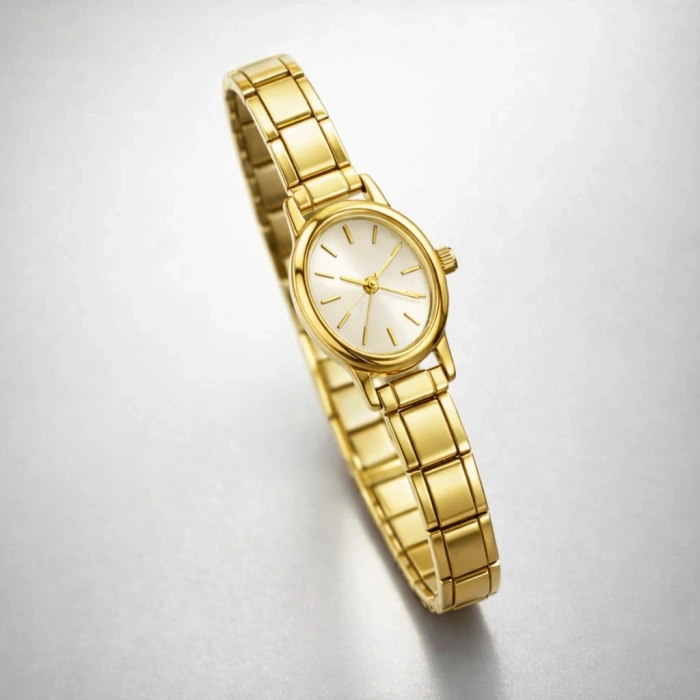 Gold Renkli Çelik Esnek Kadın Saat (İçi Sarı)