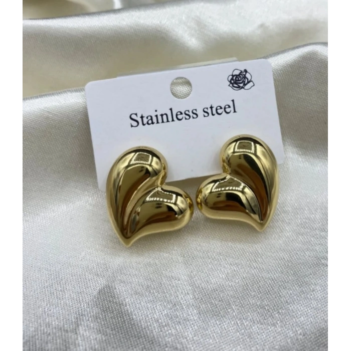 Gold Renkli Çelik Kalp Küpe