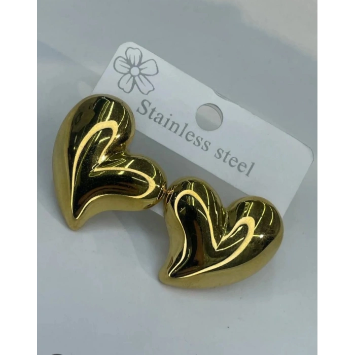 Gold Renkli Çelik Kalp Küpe