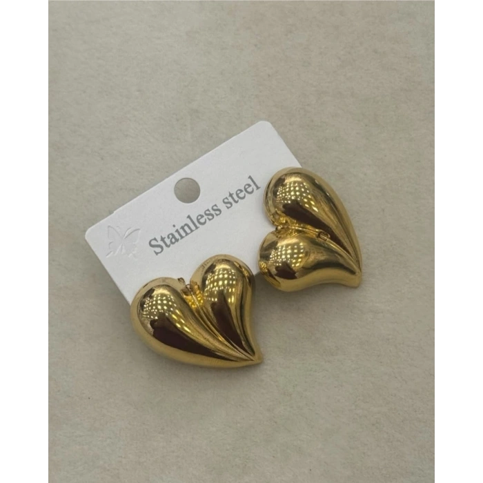 Gold Renkli Çelik Kalp Küpe