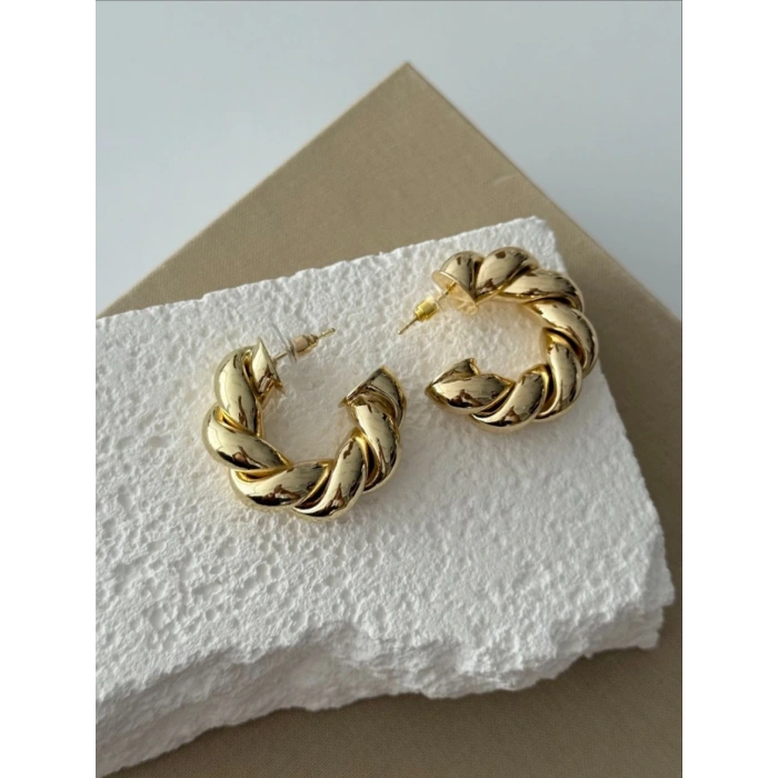 Gold Renkli Halka  Vintage Esintili Küpe