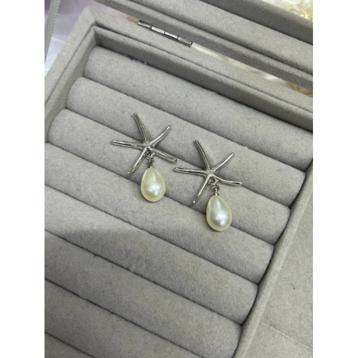 Gümüş Renkli Deniz Yıldızı Detaylı Küpe