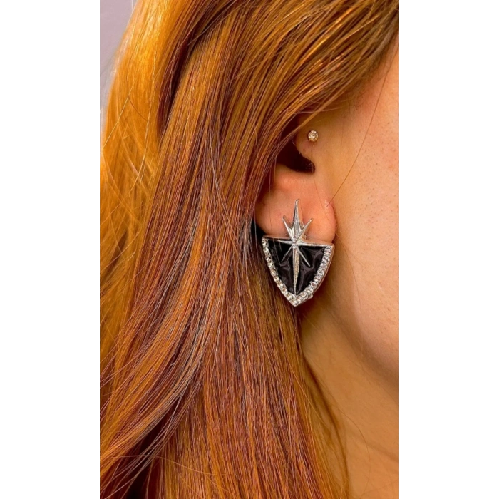 Gümüş Renkli Marka Model Taşlı Küpe