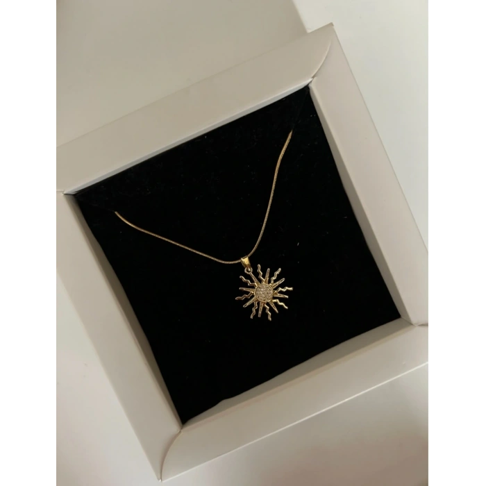 Güneş Model Çelik Taşlı Gold Kolye