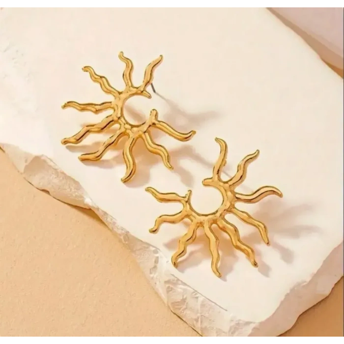 Güneş Model Gold Renkli Küpe