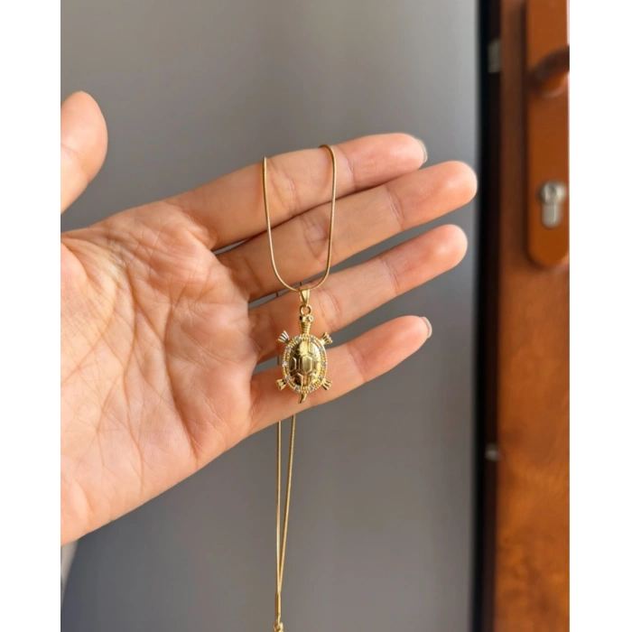 Kaplumbağa Modeli Çelik Gold Kolye