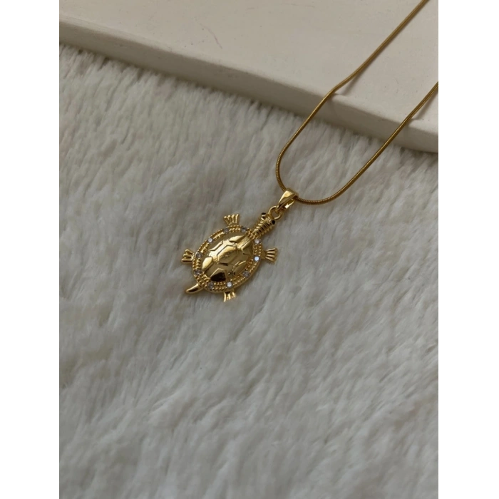 Kaplumbağa Modeli Çelik Gold Kolye