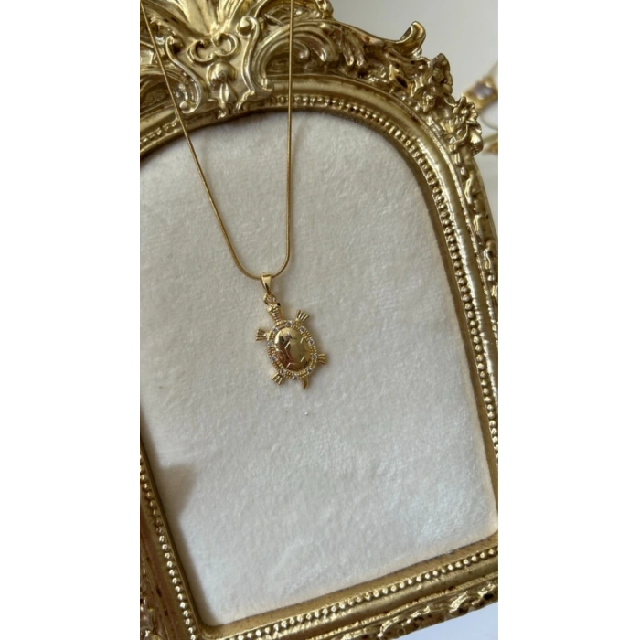 Kaplumbağa Modeli Çelik Gold Kolye